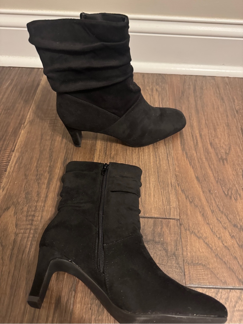 Black Sued Slouch Booties with Heel - Women